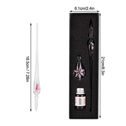 Glass Dip Pen, Glass Ink Pen Set, Crystal Elegant Flower Signature Ink Pen, Calligraphy Pen Set with Pen Holder for Signatures, Gift Cards Writing, Calligraphy Beginners