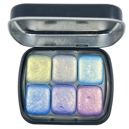 IUILE Handmade Watercolor Paints - Blue Gold Half Pan Set (6 colors) - color: Blue Gold