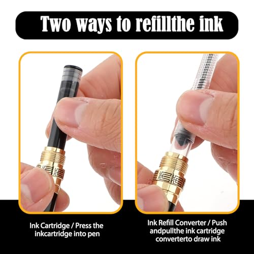 JIEYAO Metal Fountain Pens Set, 0.5mm Luxury Fine Point Fountain Pen, With 10 2.6mm Ink Cartridges & Ink Refill Converter Smooth Writing Business Pens Calligraphy Pen for Office School Supplies Gift