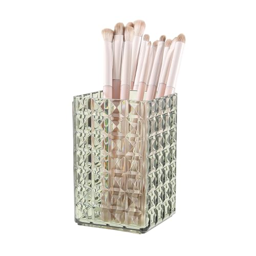 DASITON Makeup Brush Holder Organizer, Acrylic Makeup Brush Cup, Diamond Striped Make Up Brush Holder for Vanity, Bathroom Countertop, Toothbrush Holders, Pen Holder for Desk Storage (Green) - color: Green