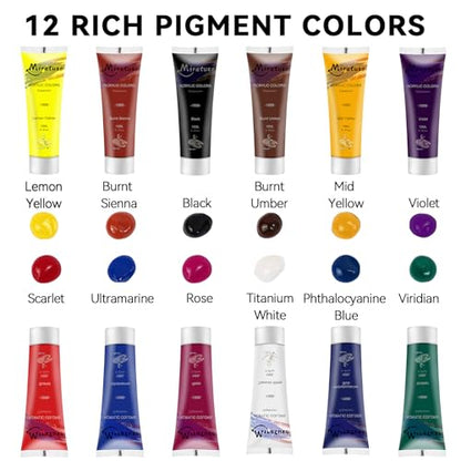 Deluxe Art Supplies 27 Pieces Art Set with Tabletop Easel, 12 Colors Acrylic Paint, 10 Paint Brushes, 3 Canvas Panels, Palettes - style: Sketchbox Set