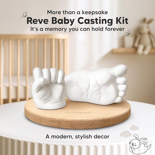 KeaBabies Baby Casting Kit Hands and Feet Mold - 3D Newborn Hand Casting Kit & Stylish Wood Base, Easy DIY Infant Foot Molds 0-9 Months, First Christmas & Baby Keepsake Shower Gifts (Round, Ash Wood) - color: Ash Wood, style: Round