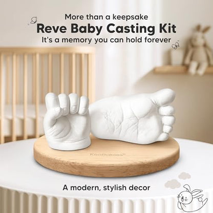 KeaBabies Baby Casting Kit Hands and Feet Mold - 3D Newborn Hand Casting Kit & Stylish Wood Base, Easy DIY Infant Foot Molds 0-9 Months, First Christmas & Baby Keepsake Shower Gifts (Round, Ash Wood) - color: Ash Wood, style: Round