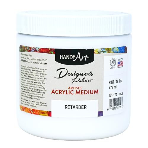 Handy Art Acrylic Retarder, 16 oz, Slows Paint Drying Time & Workability | Medium Painting Additive for Extended Workability, for Wet-in-Wet Applications, Certified Safe & AP Non-Toxic, Made in USA - color: Retarder, size: 16 Fl Oz