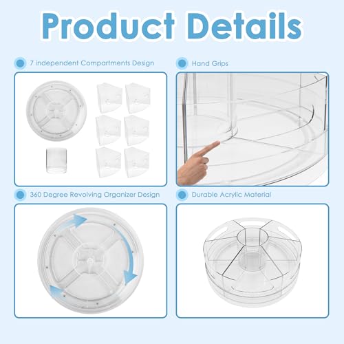 CraftGenes 2 Packs Pen Organizer for Desk - Acrylic Pen Holder with Hand Grips, 360° Extra Large Rotating Desk Organizer with 7 Removable Compartments for Office, Home, and Makeup Storage - size: 2 Packs