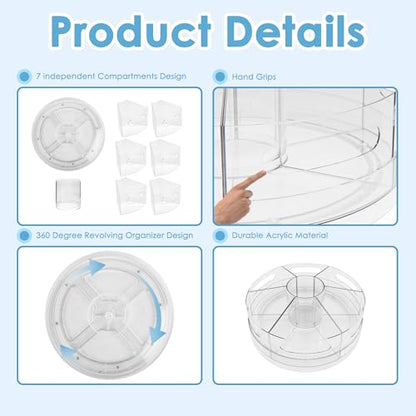CraftGenes 2 Packs Pen Organizer for Desk - Acrylic Pen Holder with Hand Grips, 360° Extra Large Rotating Desk Organizer with 7 Removable Compartments for Office, Home, and Makeup Storage - size: 2 Packs