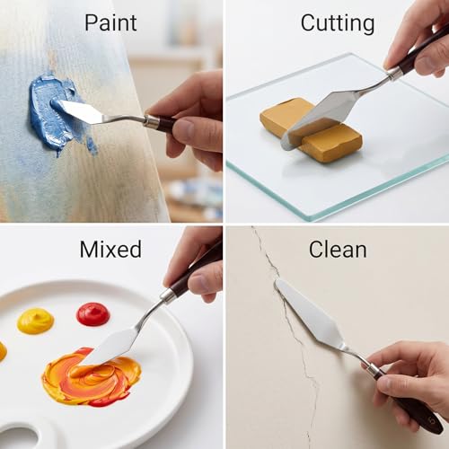 Palette Knife Set, 5pcs Stainless Steel Palette Knives with 6 Plastic Scrapers Small Offset Spatula for Oil, Canvas, Acrylic Painting & Cake Decorating