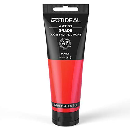 GOTIDEAL Acrylic Paint Scarlet Red Tubes(120ml, 4.1 oz) Non Toxic Non Fading,Rich Pigments for Painters, Adults & Kids, Ideal for Canvas Wood Clay Fabric Ceramic Craft Supplies (Scarlet - color: Scarlet, style: Regular