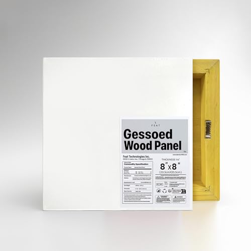 FEAT Gesso Wood Panel 8" x 8", 1-1/4" Cradled Profile for Oil and Acrylic Paintings