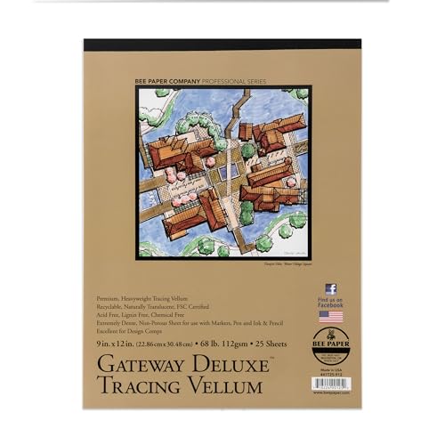 Bee Paper - 9"x 12" Gateway Deluxe Tracing Vellum Paper Pad, 25 Sheets - size: 9-inch x 12-inch, 25 Sheet Tape Bound Pad