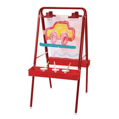 Colorations - 2WAPE 2-Way Indoor/Outdoor Adjustable Acrylic Panel Easel for Kids (23"L x 29-1/2"W x 45"H) | 23"L x 29.5"D x 45"H - Classroom Essentials - style: 2-Station, Red