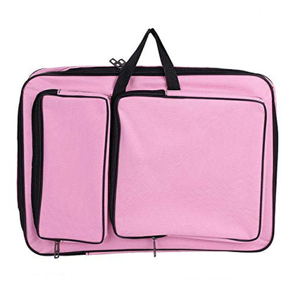 haozaikeji A3 Artist Portfolio Carry Case Bag Portable Waterproof Canvas Shoulder Bag Painting Pad Backpack for Sketching Painting Art Supplies with Shoulder Straps & Carry Handle - color: Pink