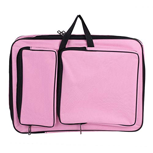 haozaikeji A3 Artist Portfolio Carry Case Bag Portable Waterproof Canvas Shoulder Bag Painting Pad Backpack for Sketching Painting Art Supplies with Shoulder Straps & Carry Handle - color: Pink