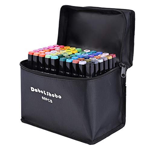 Dabo&Shobo 60 Color Alcohol Marker Pens, Bright Permanent Markers For Coloring, Markers For Adults Coloring Book, Wide Chisel And Fine Tip, Dual Tip Design Equipped with Black Suitcase