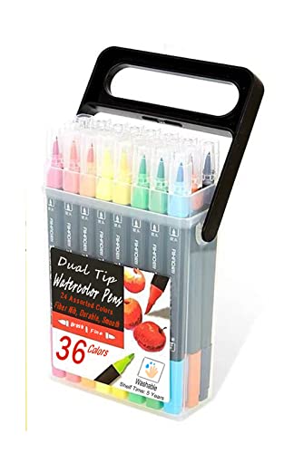 WQIYA Dual Tip Markers for Kids, Washable Markers Set, Art Marker with Stand Portable Box, Gift For Kids (36 Colours) - color: 36 Colors(Fine&Brush)
