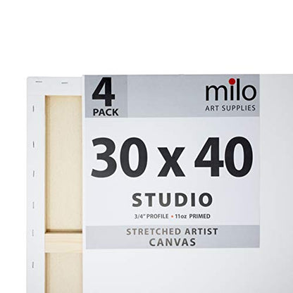 milo Pro Stretched Artist Canvas | 30x40 inch | Pack of 4 | 3/4” inch Thick Studio Profile | Ready to Paint 11 oz Primed Heavy Duty Large Canvas Art Supplies for Painting - size: 30" x 40" Pack of 4