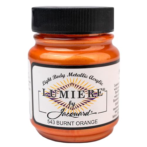 Jacquard Lumiere 2.25oz Fabric Paint Burnt Orange - Metallic Paint for Fabric, Leather, Canvas, Paper and Wood - Light-bodied Metallic Acrylic Paint - Lightfast & Vibrant Metallic Acrylic Paints - color: Burnt Orange, size: 2.25 Fl Oz (Pack of 1)