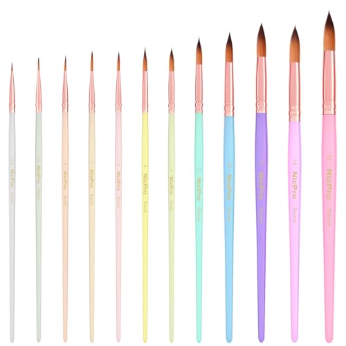 Nicpro 12pcs Watercolor Paint Brushes, Aesthetic Pastel Round Pointed Tip Paint Brush Set, Professional Soft Synthetic Squirrel Paint Brushes, Artist Painting Brushes for Watercolor, Inks, Gouache - color: Pastel, size: 12 PCS