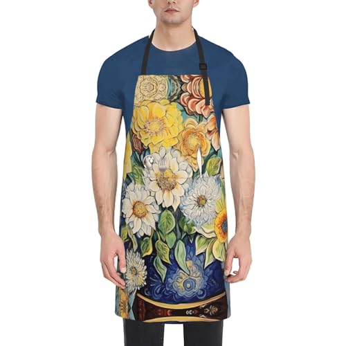 Prancing Brown Horse Heavy Duty Waterproof Apron with Pockets for AdultsResistant Grilling, Gardening, Painting - color: Oil on Canvas Flowers