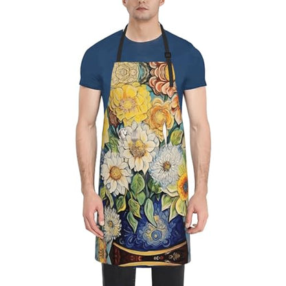 Prancing Brown Horse Heavy Duty Waterproof Apron with Pockets for AdultsResistant Grilling, Gardening, Painting - color: Oil on Canvas Flowers