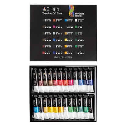 Elan Professional Oil Paint Set, 24 Vibrant Colors Mini Tubes 0.4fl oz, Oil Paints for Canvas Painting, Art Paints for Adults & Artists - color: Oil, style: 24x0.4 Oz