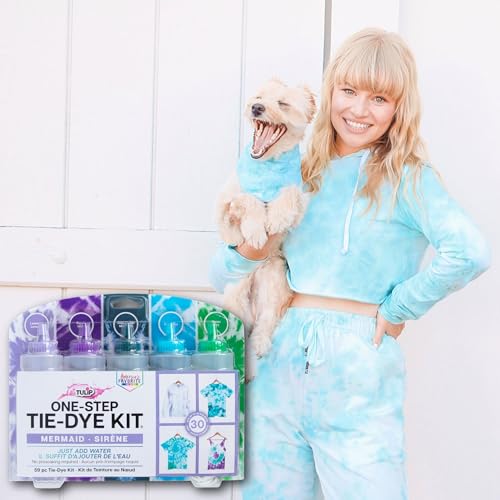 Tulip One-Step Tie-Dye Kit Mermaid, Party Activity, Permanent Fabric Dye, Vibrant Colors, Easy Clean-up, Makes 10 Bottles, Includes 5 Bonus Refill Packs, 8 Fun Techniques Included - color: Mermaid