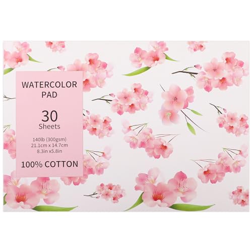 30 Sheets A5 Watercolor Paper Pad(8.3 x 5.8), 140 LB/300 GSM, 100% Cotton Cold Pressed Watercolor Paper for Watercolor Drawing, Mixed Media, Art Journaling, Gouache Ink - color: white, size: A5(8.3" x 5.8")