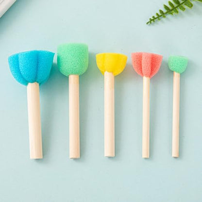 Flower Sponges Brush Set Paint Sponge Wood Handle Round Foam Stencil Brushes Touch Up Painting Tools for Acrylic Craft Staining Varnishes 10pcs - color: B