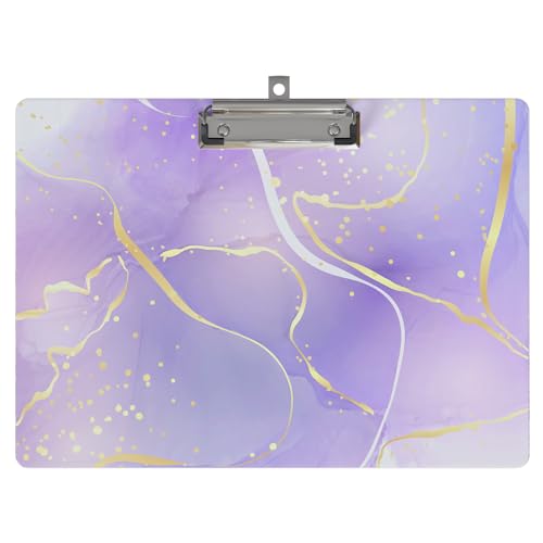 Clipboard Landscape Wooden with Designs A4 Letter Standard Size 9" x 12.5" Cute Horizontal Clipboards with Low Profile Clip for Drawing Office Supplies(Purple Marble) - color: Purple Marble, size: Horizontal Clipboard（9" x 12.5"）