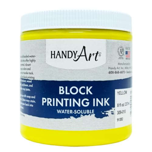 Handy Art Block Printing Ink, Yellow, 8 oz Jar, Water-Soluble | Highly Pigmented Vibrant Opaque Color with Superior Transfer Tack, Water Soluble, Certified Safe & AP Non-Toxic, Made in USA - color: Yellow, size: 8 Fl Oz