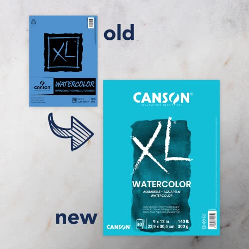 Canson XL Series Watercolor Pad, Heavyweight White Paper, Foldover Binding, 30 Sheets, 9x12 inch