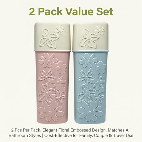 2PCS Plastic Portable Toothbrush Holder Toothpaste Cases Travel Use Waterproof Wash Gargle Cup Case Holder Jar Container with Lid for Outdoor Trips 7.8''
