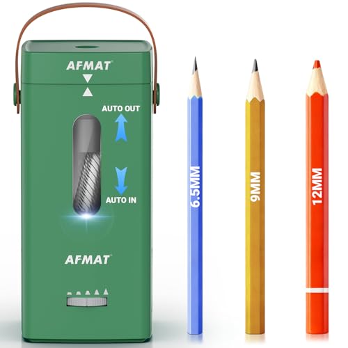 AFMAT Electric Pencil Sharpener, Fully Automatic Pencil Sharpener, Auto in & Out, Rechargeable Hands-Free Sharpeners for Jumbo & Colored Pencils (6.5-12mm), Portable for Home/Classroom/Office PSC6 - color: Green