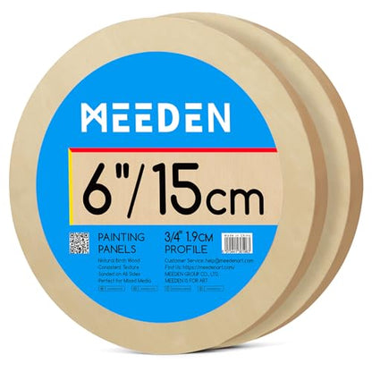 MEEDEN Round Wood Canvas Panels: 3/4" Deep 6" Dia Round Wooden Canvas Panel - Pack of 2 Cradled Wood Art Boards for Pouring Art, Crafts, Painting - size: 6 in, style: Round