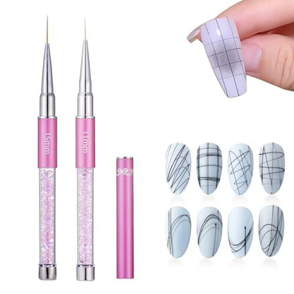 2Pcs Super Fine Nail Art Liner Brush Set, Size 11mm & 15mm Nail Striper Brushes with Purple Crystal Handle, Professional Fine Detail Nail Brushes for Gel Polish French Manicure Intricate Designs - color: 2PCS Liner Brush