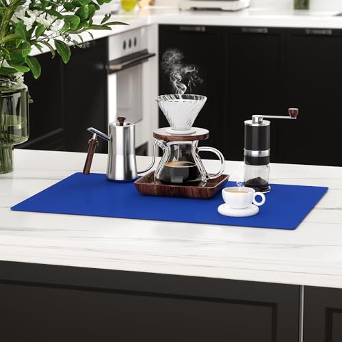 2-Pack Extra Thick Silicone Counter Mats - 24”x16” Large Heat Resistant Kitchen Countertop Protector, Non-Slip Hot Pad Trivet for Air Fryer, Hot Pots & Pans, Coffee Maker(Blue) - color: Blue