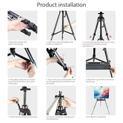 Art Easel Aluminum Alloy Portable Extendable Easel with Hand Crank Adjustable to 61.8 '' Drawing Board Holder, Compass, Level and Storage Bag -for Artists, Painters, Sketching, Outdoor Painting - style: Black