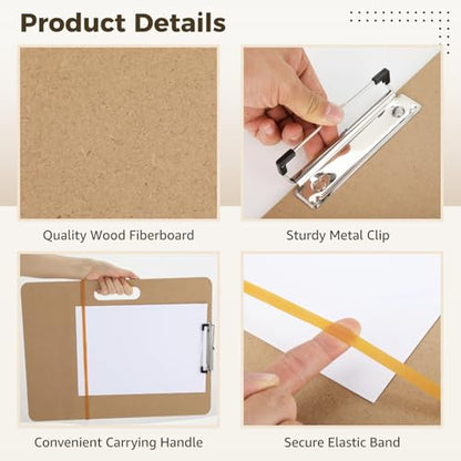 2Pcs Drawing Board with Handle, 13 x 17 in Portable Sketching Art Clipboard for Artists, Metal Clip & Rubber Band Included, Suitable for Classroom Learning and Travel Sketching