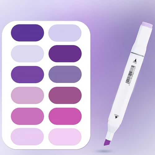 12Pcs Alcohol Markers Pure Color Series,Dual Tip Art Solid Color Markers Set for Adults Beginner Drawing Sketching(Purple) - color: Purple