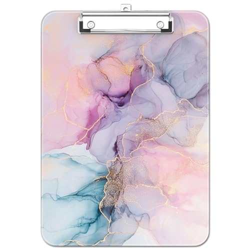 Plastic Cute Clipboard Low-Profile Metal Clip, A4 Letter Size 9 x 12.5 in, 8.5 x 11 Paper Clip Board for Teachers, Nurses, Classroom,Pink Dream Marble - color: Pink Dream Marble