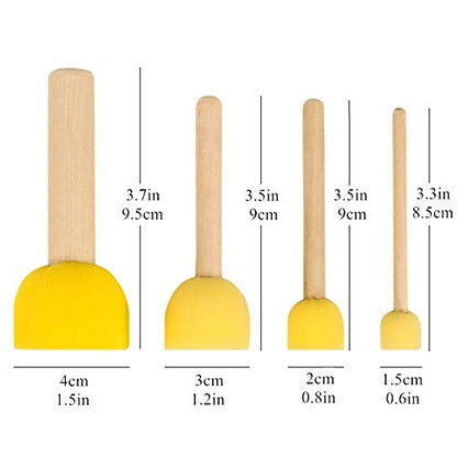 100Pcs Round Paint Foam Brush Set,Wooden Handle Paint Foam Sponge Brush,Painting Tools for Kids Arts and Crafts,4 Size