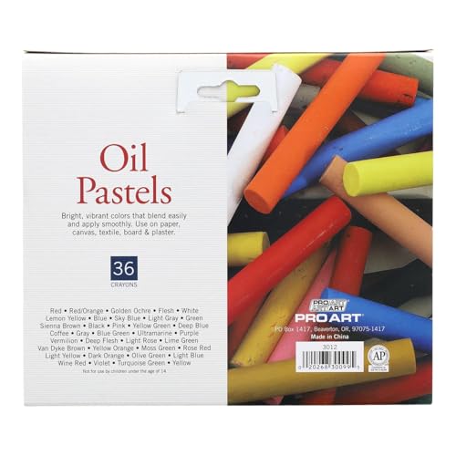 PRO ART Oil Pastels Regular Vivid Color 36pc, Soft & Oil Pastels for Artists, Artist Crayons for Drawing & Sketching, Pastel Art Supplies for Adults