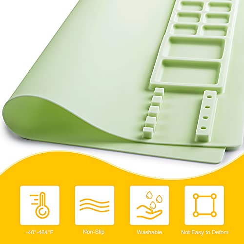 Silicone Painting Mat, Silicone Art Mat with Cup, Silicone Craft Mat with Paint Brush Cleaner Tool, Silicone Artist Mat for Kids Gift Painting Clay DIY Creations, Christmas Gift (Green) - color: Green