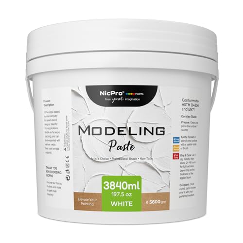 Nicpro Modeling Paste 3840ml/197.5 oz for Acrylic Painting, High Density Acrylic Medium for Texture Art and Thickness, Structural Molding Texture Paste for Canvas Paint, Art Projects, DIY, 3D Effect - size: 3840 ml
