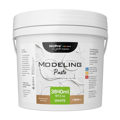 Nicpro Modeling Paste 3840ml/197.5 oz for Acrylic Painting, High Density Acrylic Medium for Texture Art and Thickness, Structural Molding Texture Paste for Canvas Paint, Art Projects, DIY, 3D Effect - size: 3840 ml