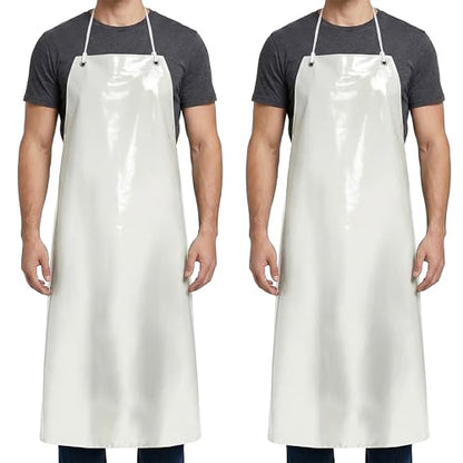 Xpose Safety Heavy Duty Vinyl Waterproof Aprons, White - For Home, Industrial and Commercial Use - Chemical Resistant - color: White - 8 Mil, style: 2 Pack