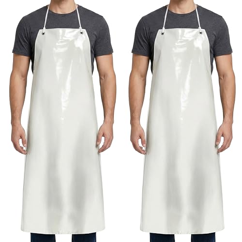 Xpose Safety Heavy Duty Vinyl Waterproof Aprons, White - For Home, Industrial and Commercial Use - Chemical Resistant - color: White - 8 Mil, style: 2 Pack