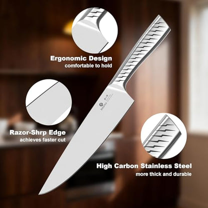 imarku 14-Piece Knife Set with Block, One Set for Meat, Fish, Veggies & Bread, Glides Through Every Cut, High Carbon Stainless Steel with Built-in Sharpener, Dishwasher Safe,Utility Knives - color: Light Brown, size: 14 Pcs