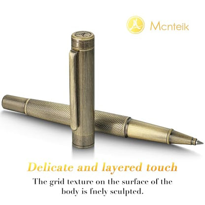 MCNTEIK Bronze Rollerball Pen, Stunning Luxury with Mesh Texture Design、Schmidt Ink Refill, Nice Gift Set for Men & Women, Business, Executive, Office, Writing, Graduation, Nice Fancy Designer Pens - color: Bronze