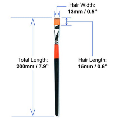 1/2 Inch Flat Bright Paint Brush, Pack of 12, Premium Quality Synthetic Hair for Acrylic Watercolor Oil Gouache Painting by Students, Professionals and Artists - size: 0.5 Inch Flat (12 PCS)
